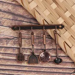 Miniature Kitchen Utensil Set: Alloy Dollhouse Cookware for Kids' Imaginative Play (Brown - kitchen set)
