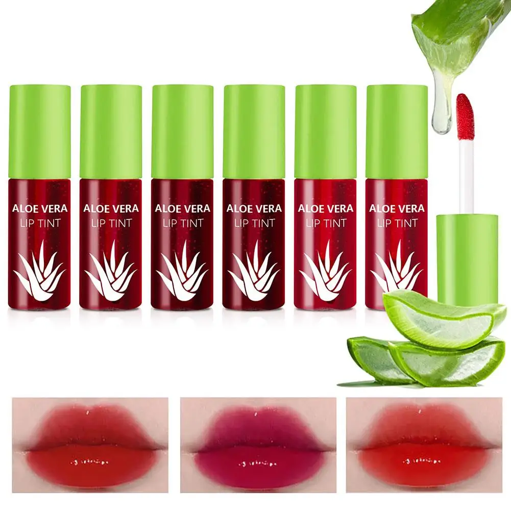6 Color Lip Tint Stain Set Plumping Liquid Lipstick Aloe Vera Watery Lip Stain Gloss Multi-use Moisturizing & Cheek Tint