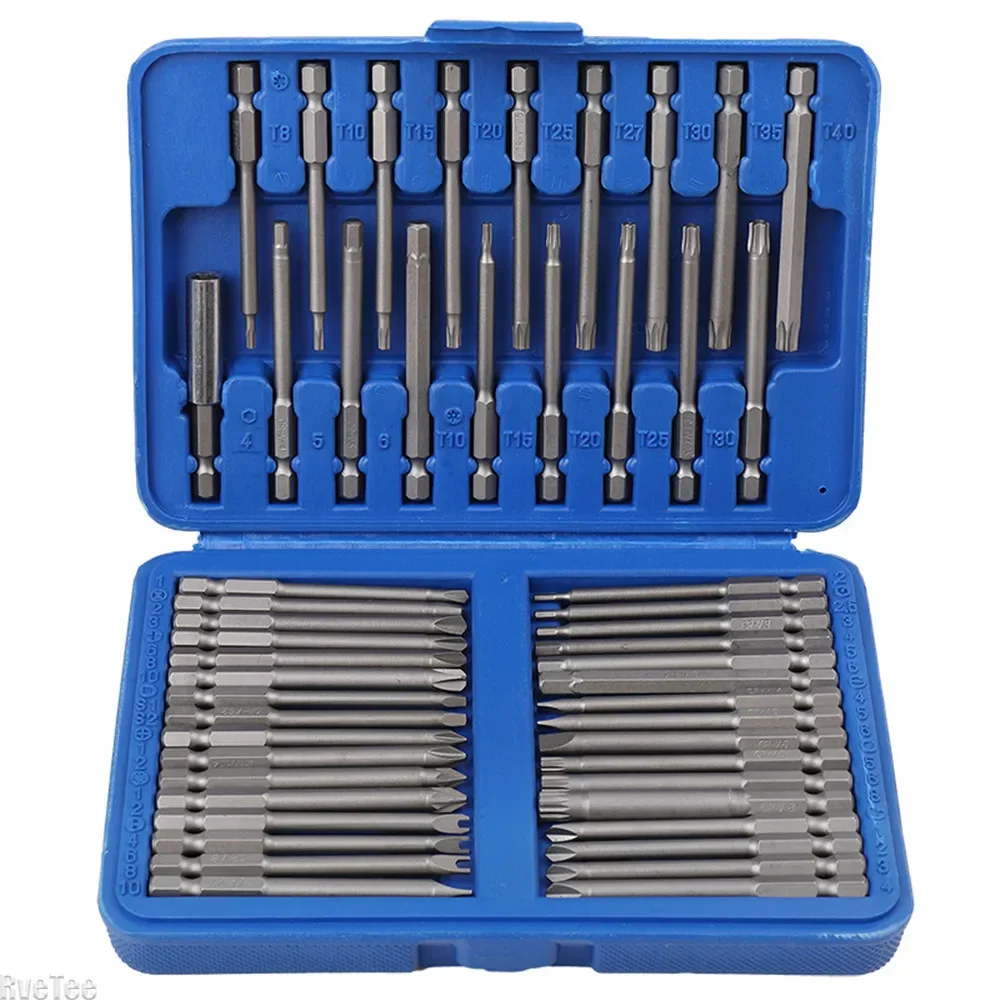 

1/4 Screwdriver Bits Long Set 50PCS Torx Flat Head Hex Driver Bits CRV Strong Magnetic High Hardness for Electric Screwdriver