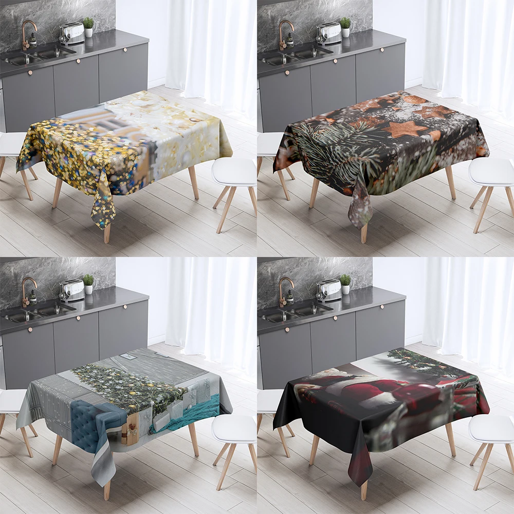 

Christmas Theme Decoration Print Pattern Tablecloth Home Square Party Stainproof Dust Cover