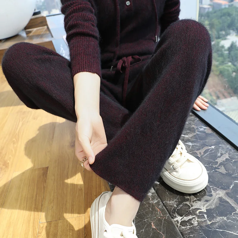 Autumn and Winter Outdoor Pants Casual Commuter Cashmere Pants Women's High-Waisted Loose Knit Straight-Leg Fashion Sports