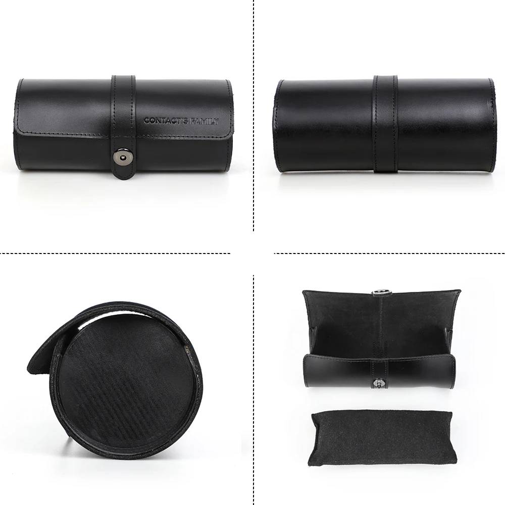 CONTACT'S FAMILY Genuine Leather Watch Roll Case Organizer 3 Slots Watch Travel Portable Holder For Men Women Vintage Gift Box watch storage box