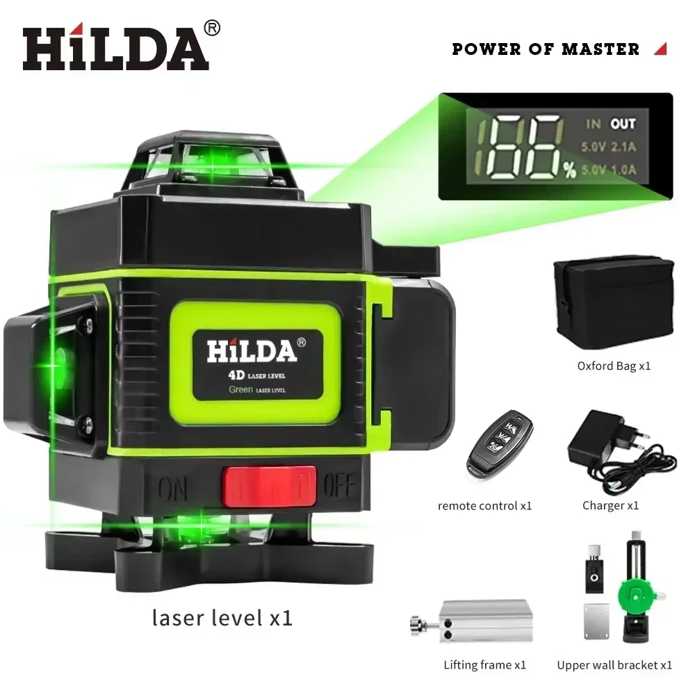 HILDA 16/12 Lines Green Line laser level Self-Leveling 360 Horizontal And Vertical Super Powerful Laser Level Green Beam