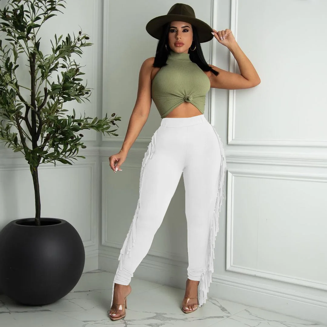Women'S Trousers  Fashion High Waist Yoga Pants Skinny Leggings Fringe Tassel Pants Lady Street Wear Sports Joggers Casual Pants
