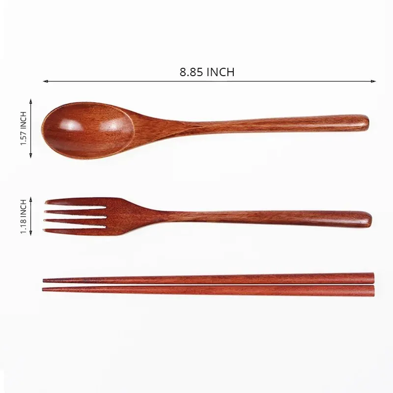 Elegant Wooden Chopsticks, Fork & Spoon Set - Japanese-Style Tableware