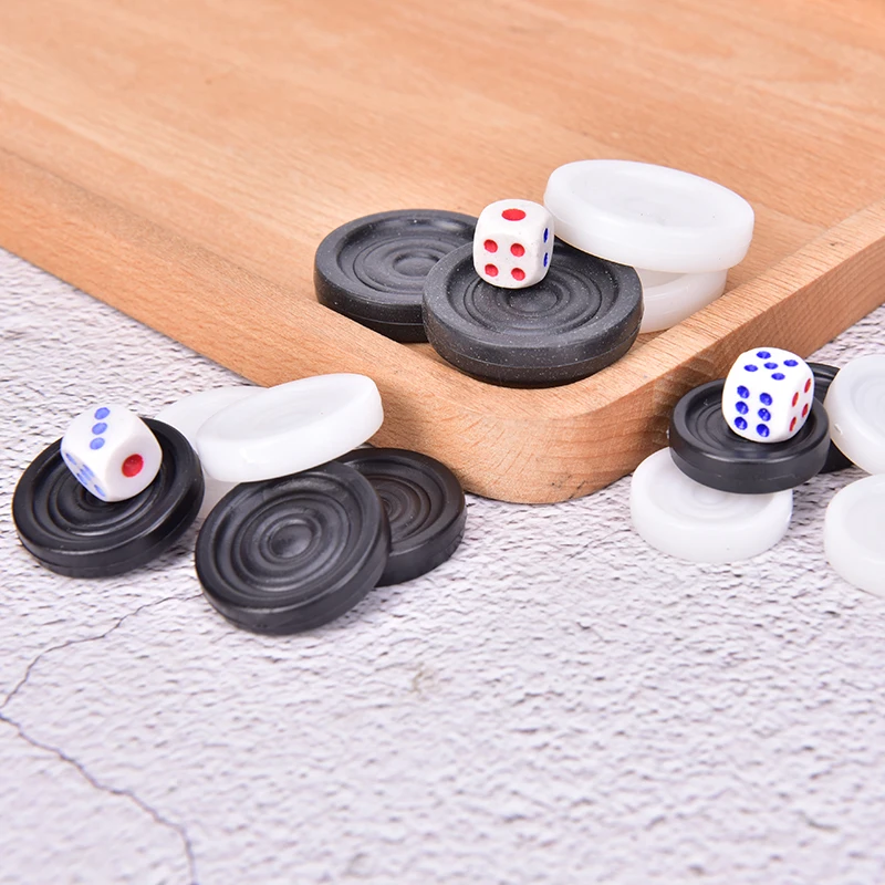Plastic Checkers Backgammon Chess Pieces 30pcs With 2 Dice Home Party Table Board Game Accessaries For Adults Kids,board game,table games,chess pieces and board,chess pieces,acrylic checkers balls,game replacement pieces