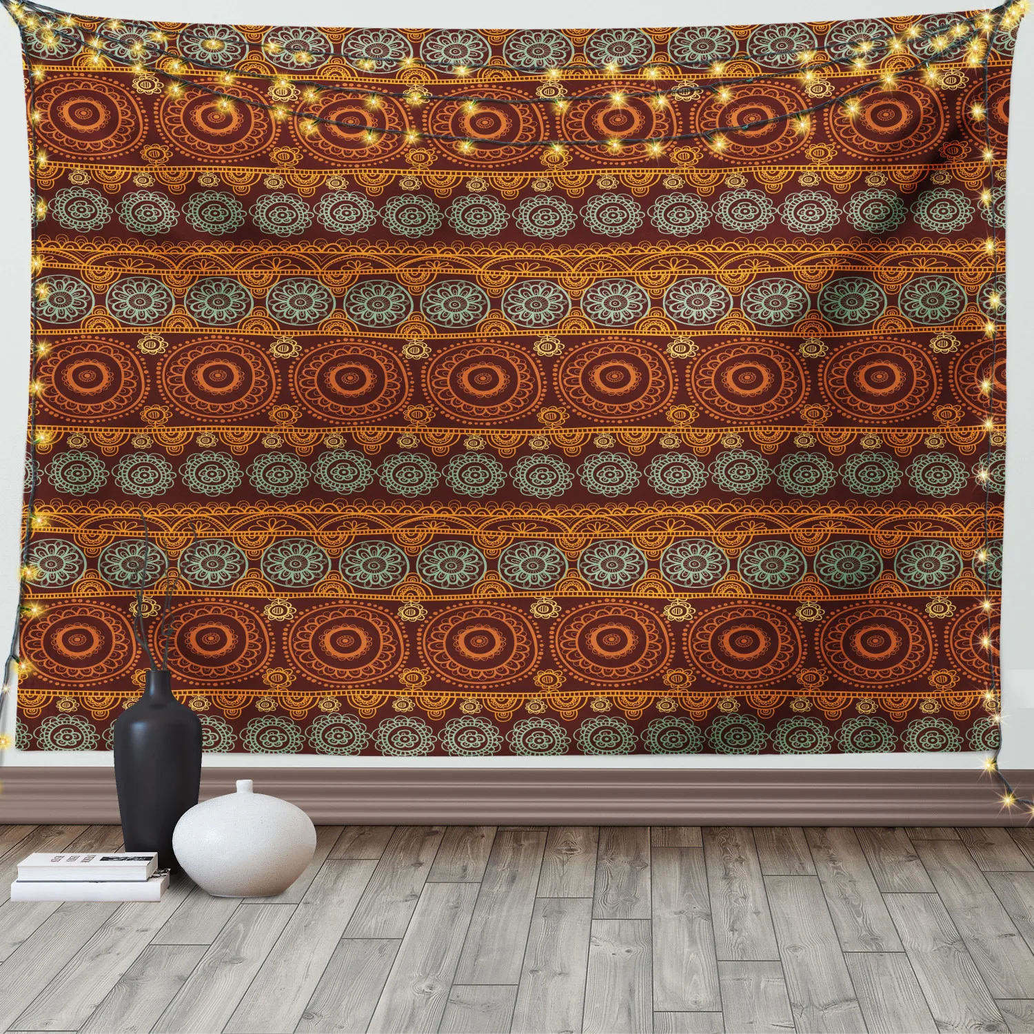 Earth Tones Tapestry Hand Drawn Floral Prehistoric Satin Fabric Wall Hanging for Bedroom Living Room Dorm Meeting Background | Дом и сад