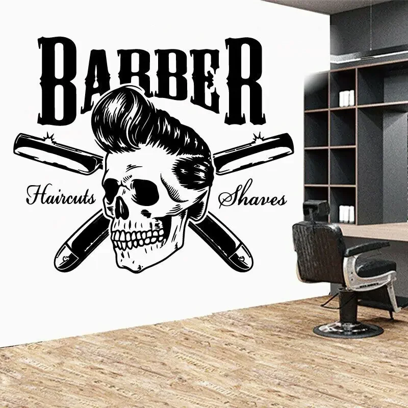 Text Style Hairdresser Barbershop Wall Sticker Razor Shaving Barbershop Window Door Decorative Vinyl Decal wall stickers window stickers