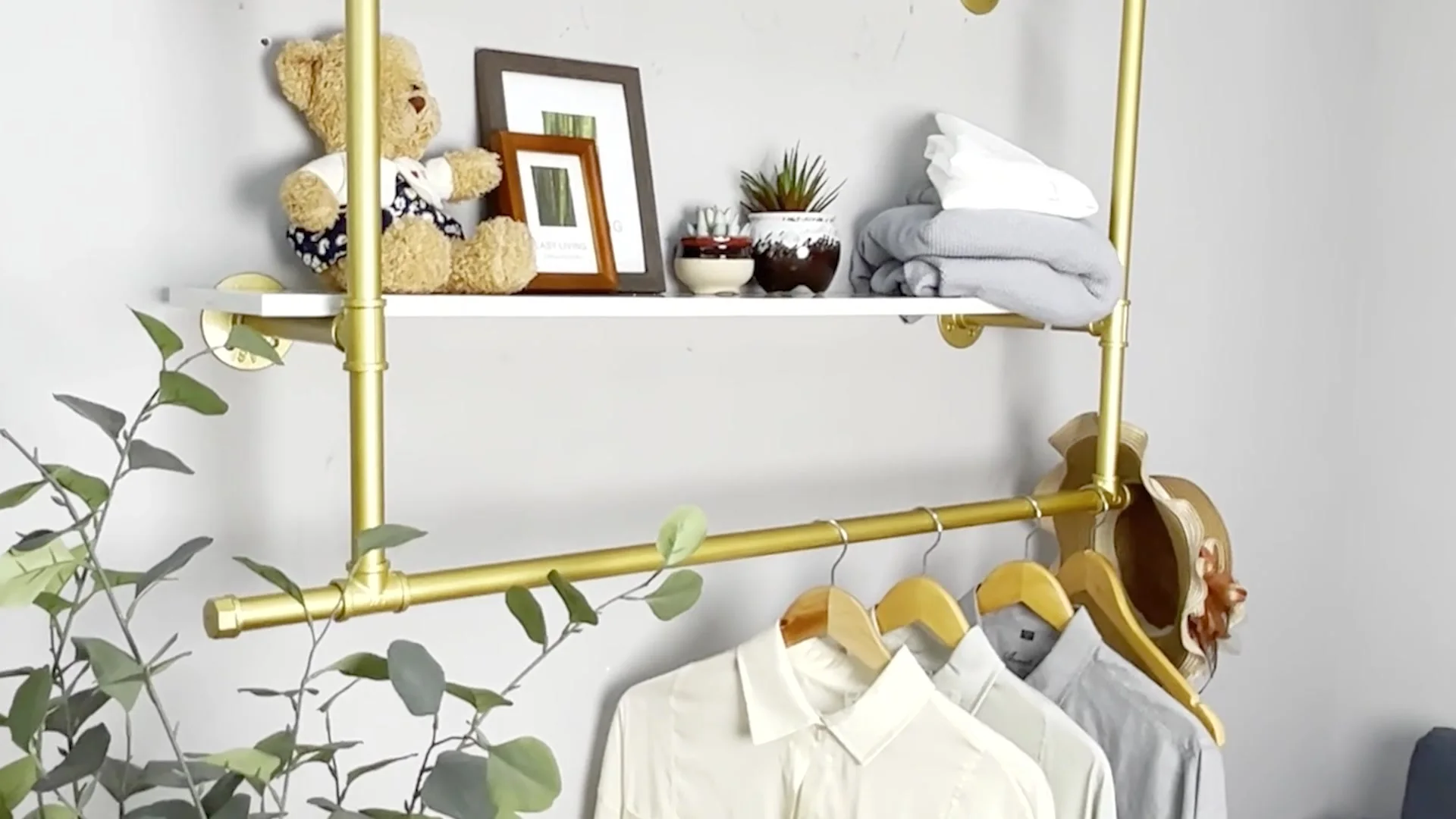Appendiabiti Dorato Con 3 Ripiani: Multiuso, Resistente, Per Armadio E Camera Da Letto (Largo 91 Cm) - 3