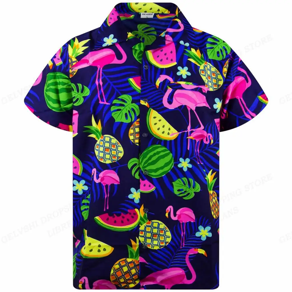 Flamingo Hawaiian Shirts Beach Summer Men's Shirt Tropic Leaf 3D Print Shirts Men Women Fashion Blouse Short Sleeve Vocation 3