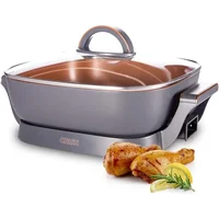 Electric Skillet with Glass Lid,Nonstick Scratch Resistant Ceramic Pan,Extra Deep with Removable Temperature Probe,12"x12",1400W 1