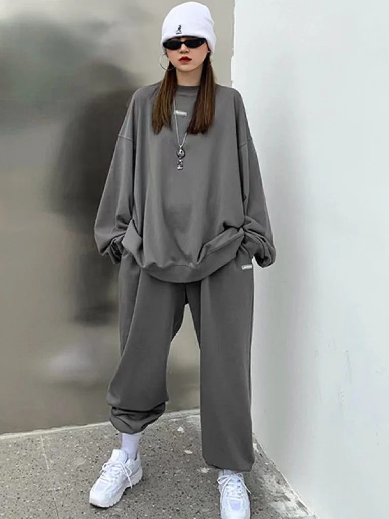 

2023 New Winter Tracksuit Women Casual Hoodies Pants Two Piece Set Solid Warm Sweatpants Suits Oversized Pullovers Sportswear