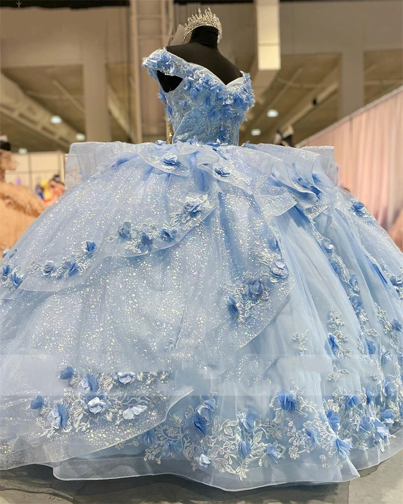 ANGELSBRIDEP Lilac Ball Gown Quinceanera Dresses Shiny Celebrity Party Gowns 3D Appliqued Flowers Graduation Vestidos De 15 A&ntilde;os