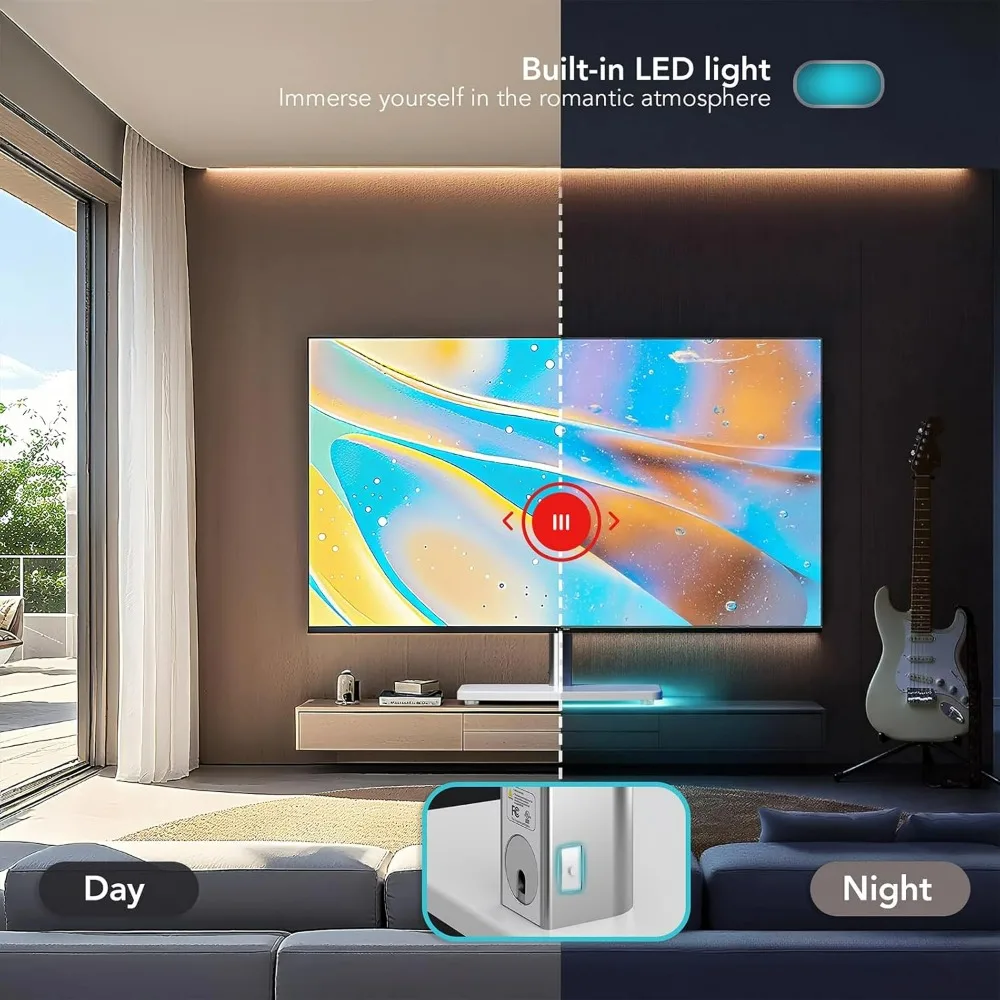 Adjustable Height Universal TV Stand for 50-90 Inch OLED and LED Monitors with Built-in Power Outlet and Ambient Lighting