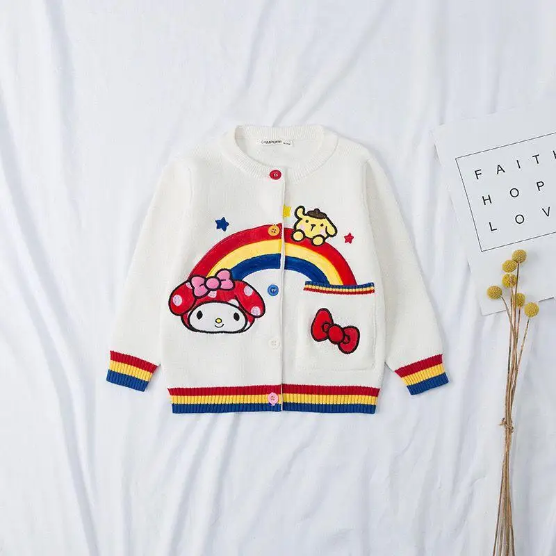 

Kawaii My Melody Kids Cartoon Cardigan Sweater Anime Pompom Purins Cute Embroidery Sweater Warm Bottom Shirt Tops Coat Girl Gift