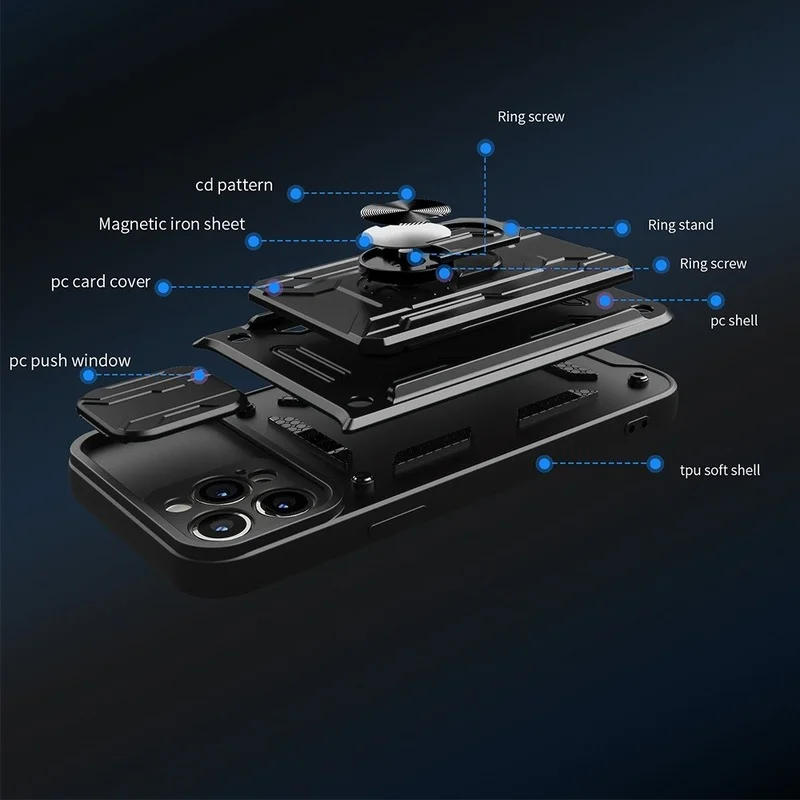 Luxury Heavy Shockproof Slide Lens Protector Multi Function Hard Armor Case Cover Samsung Galaxy A73 A53 A33 A13 S22 Ultra Plus - Image 2