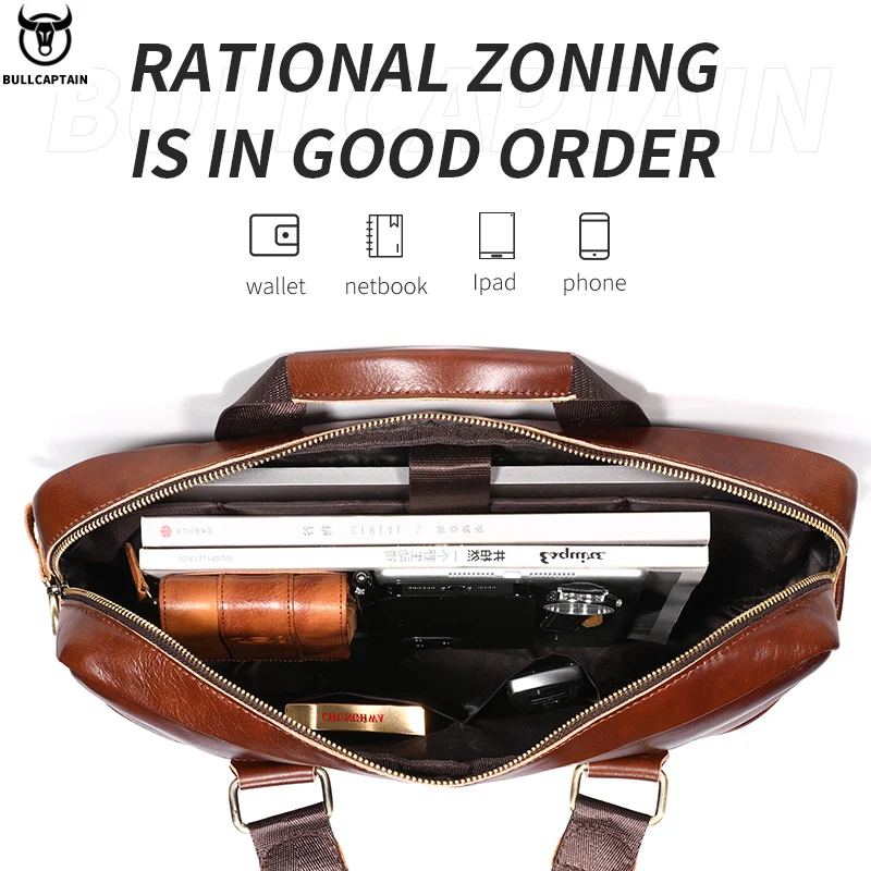 Men's Leather Briefcase 15.5-Inch Notebook Large-Capacity Work Bags Business Shoulder Messenger Bag