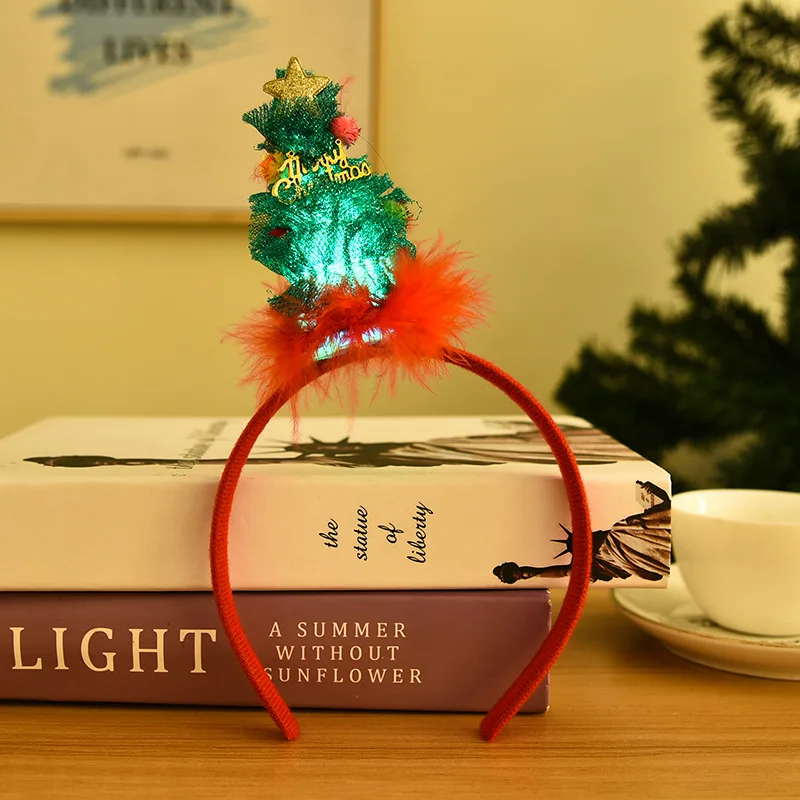 

New Christmas Glowing Headband Cartoon Santa Claus Snowman Elk Hair Band Headwear 2024 Happy New Year Merry Christmas Decoration