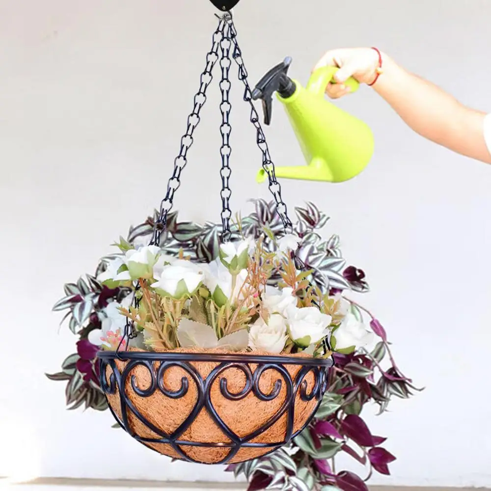 Description Picture 5 of itemHangings Plant Basket with Coconut Palm Liners Round Iron Chain Hanging Flowerpot Outdoor Flower Pots Patio Lawn Garden Decor