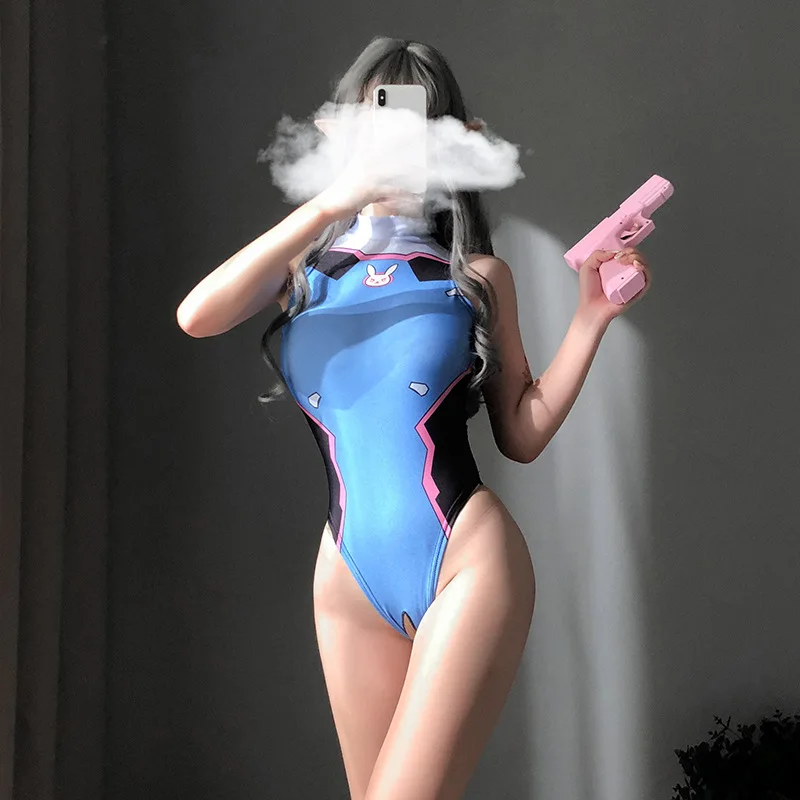 

Anime Games Cosplay DVA Printed Sexy Costume for Women Anime Swimsuit Lingerie Bodysuit Bathing Suit Open Crotch