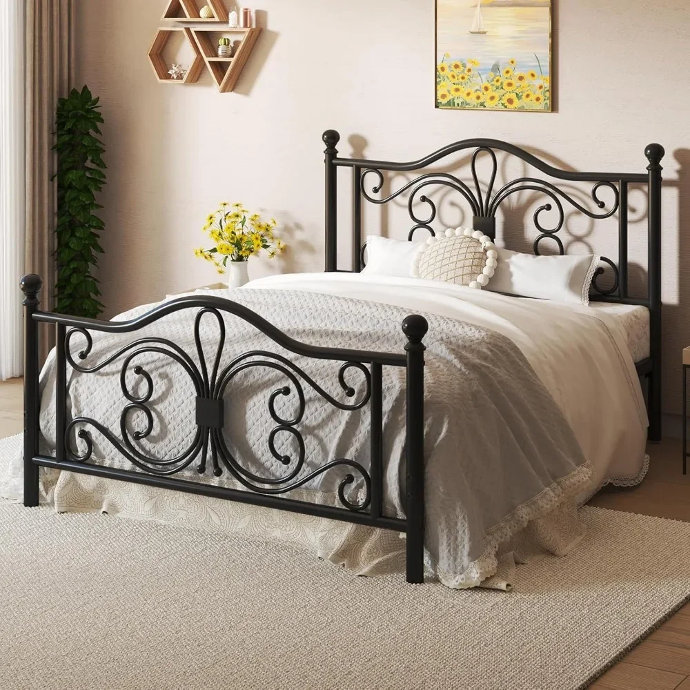 Bed Frame/Metal Platform Bed Frame with Butterfly Pattern Design Headboard and Footboard/Strong Metal Slats Support 3