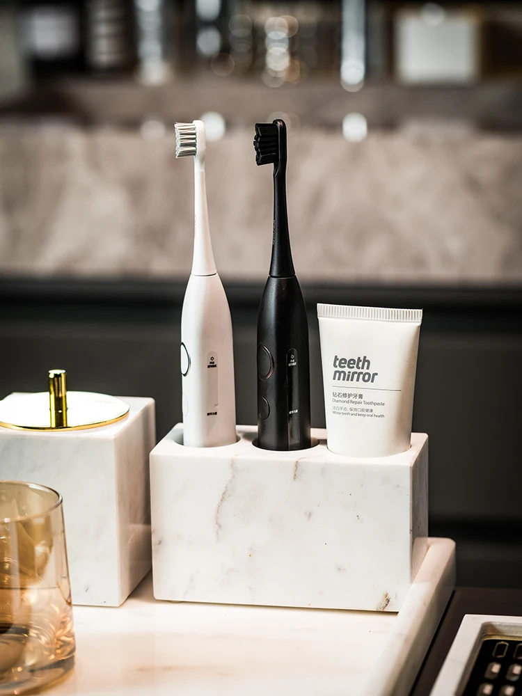 Marble Electric Toothbrush Shelf Light Luxury Hotel Style Couple Mouthwash Cup Bathroom Wash Table Storage Set