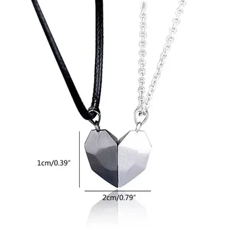Love Shape Magnet Couple Necklace Peach Heart Magnet Couple Necklace A Pair of Heart-shaped Pendant Collarbone Chains Necklaces 2