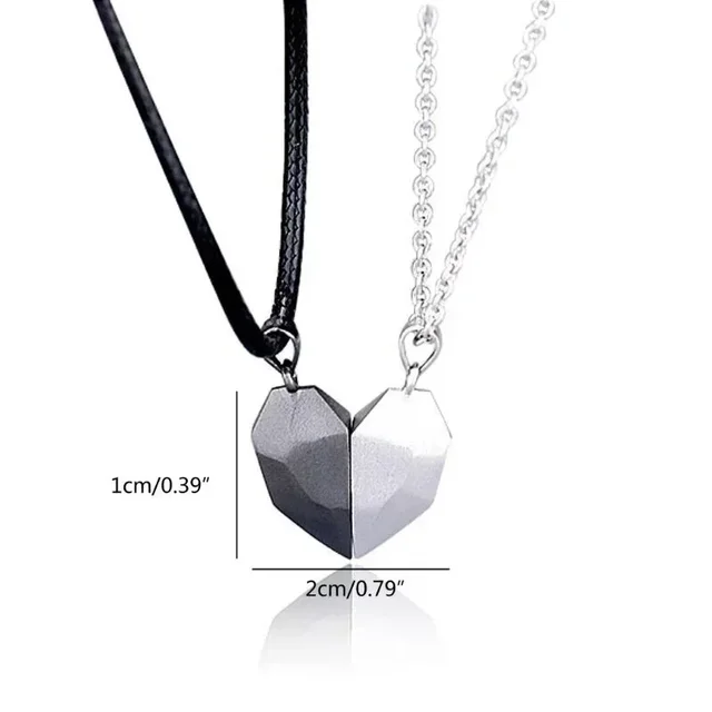Love Shape Magnet Couple Necklace Peach Heart Magnet Couple Necklace A Pair of Heart-shaped Pendant Collarbone Chains Necklaces 2