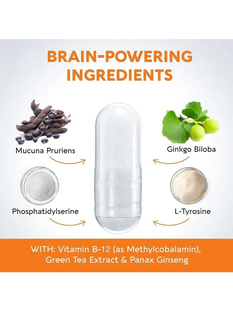 Dopamine Brain Support Supplement containing vitamin B12 enhances mental health 60 capsules dopamine brain supplement