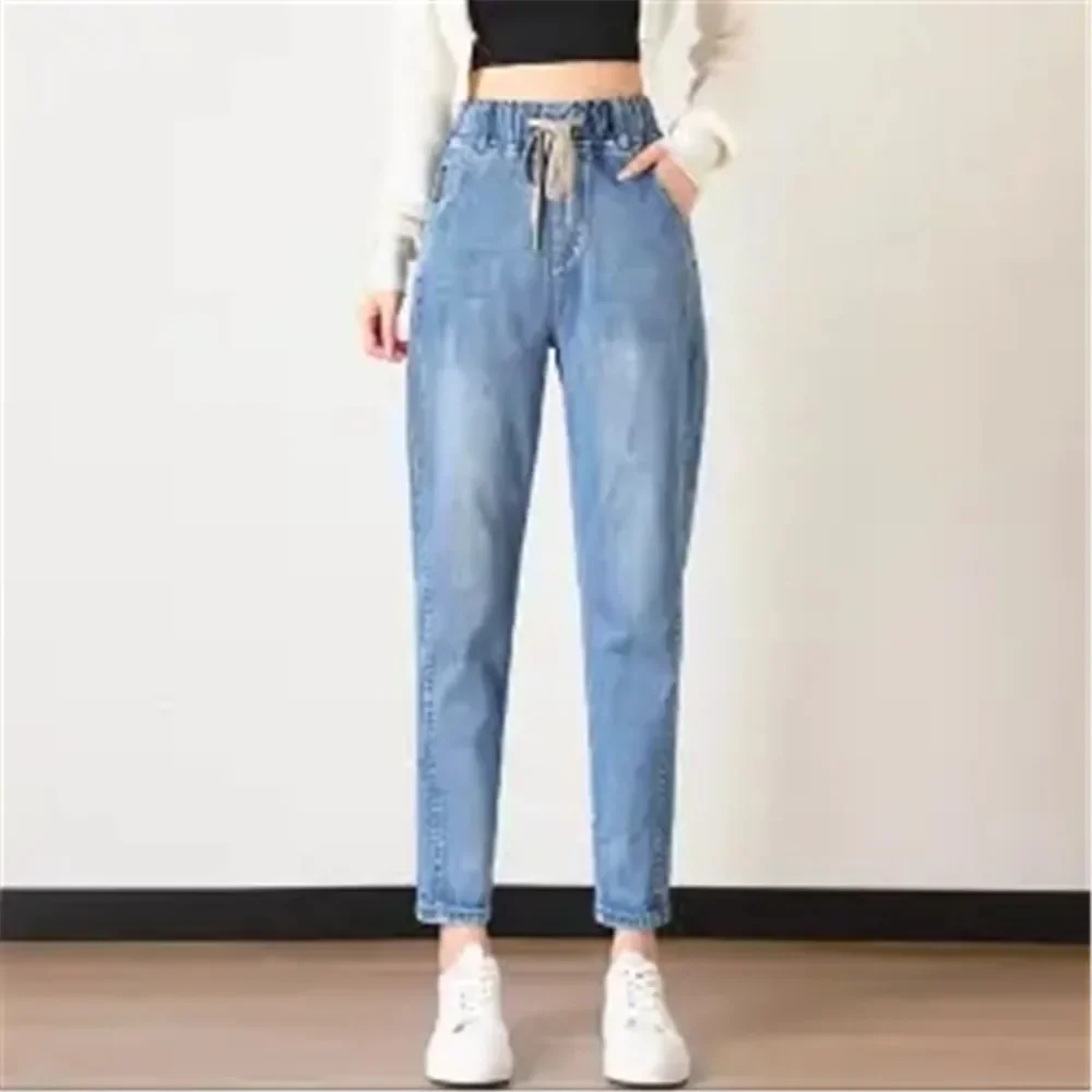 

2024 New Spring And Autumn Women'S New Elastic Waist Slim And High Leisure Korean Wild Jeansy Casual Streetwear 2k Clothing