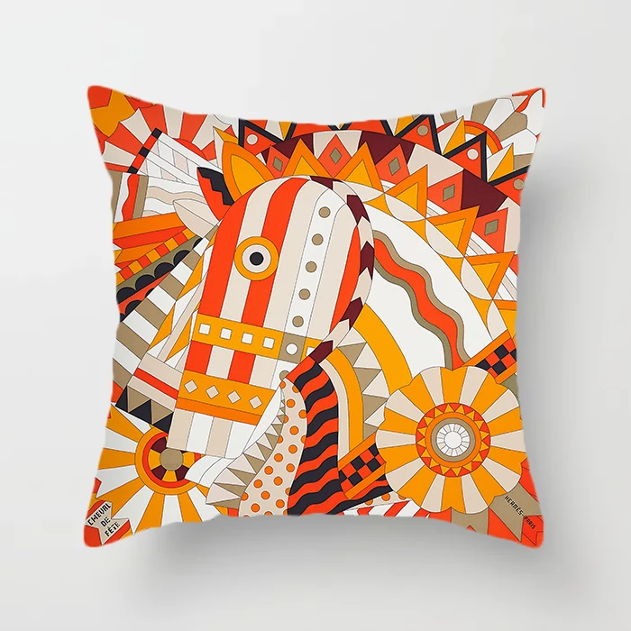 

Home Decor Car Sofa Cushion Cover Orange Stripe Pattern Print Square Pillowcase
