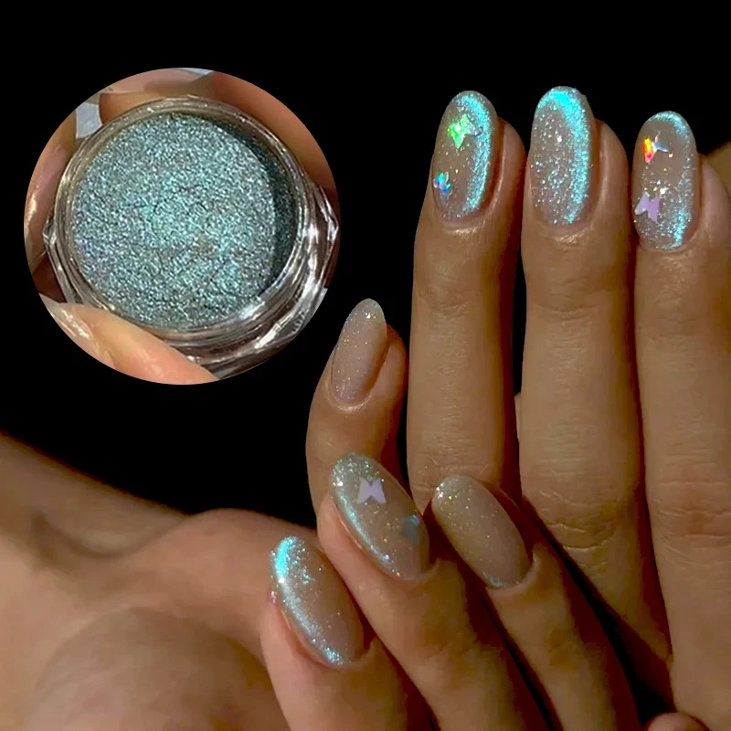 BOKO 1 Box Fairy Super Bright Water Blue Cat Magnetic Chrome Powder Snowlight Glitter Blue Tears Charm Rubbing Dust On Manicure nail powder,nail glitter,nail pigment,nail decoration,nail decorations