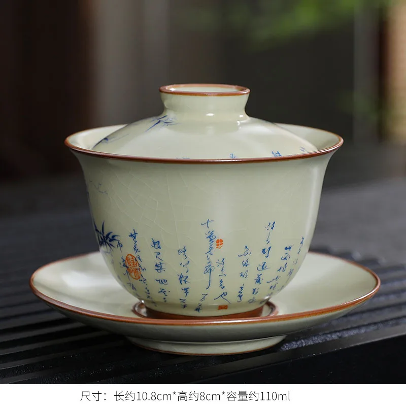Handmade Ceramic Gaiwan Chinese Teacup Hand-painted Flowers Sancai Tea Tureen Travel Tea Bowl Porcelain Teaware Set Accessories tea set
