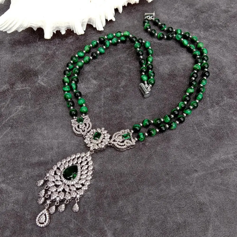Y · ينغ الأخضر عين النمر قلادة للنساء ، تشيكوسلوفا...