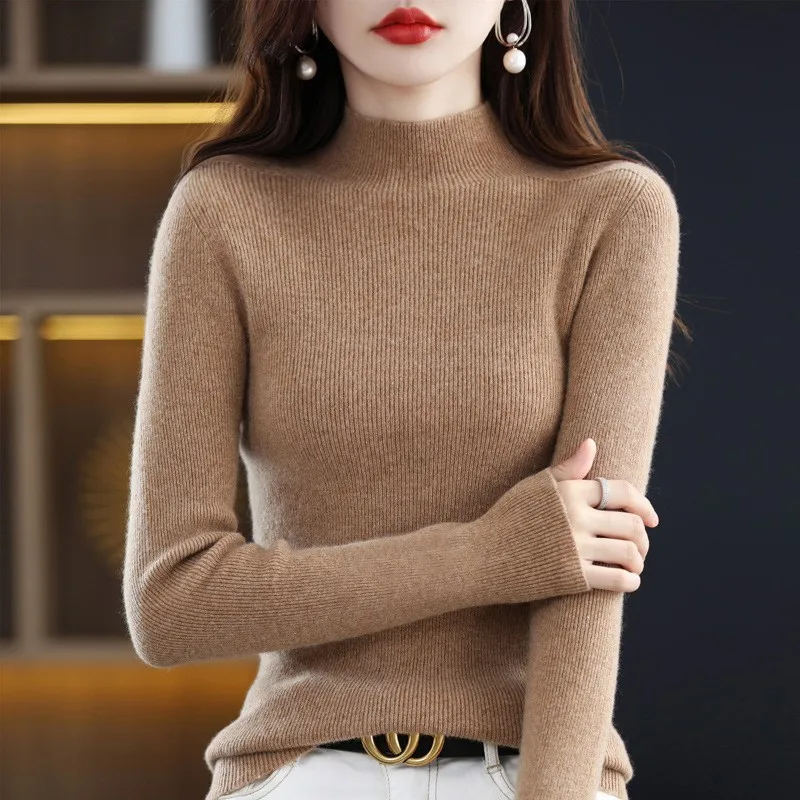 

23 Autumn and Winter New Front Line Ready-Made Garments Half-Collar Wool Sweater Women's Slim Bottoming Shirt Solid Color Pullov