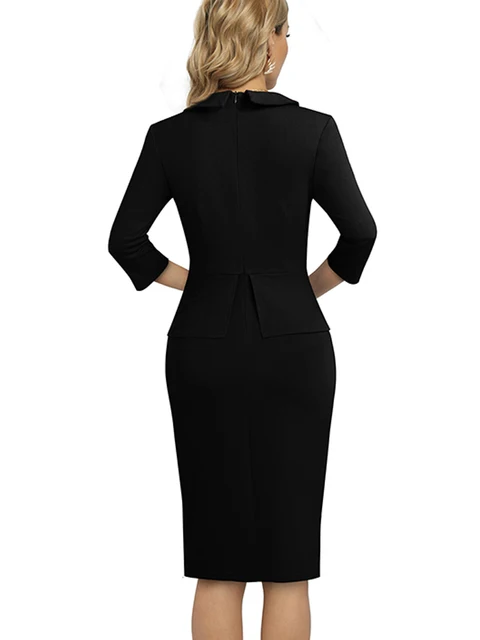 Nice-Forever-vestido negro liso para mujer, elegante vestido Formal de  negocios, Bodycon con clase, B760