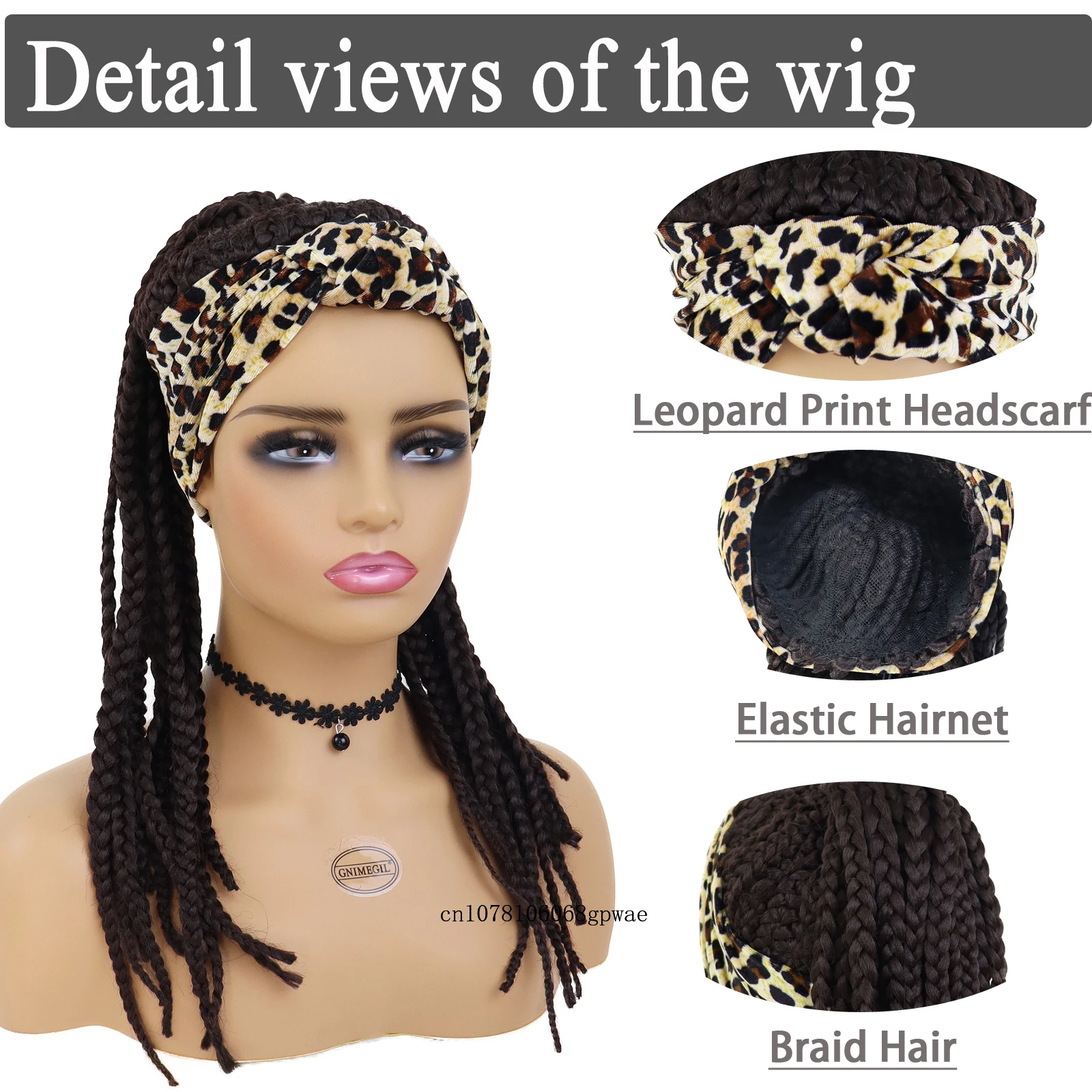 Box Braided Headband Wig with Leopard Print Synthetic Cornrow Twist Crochet Hair for Black Women Long Straight Ponytail Wigs