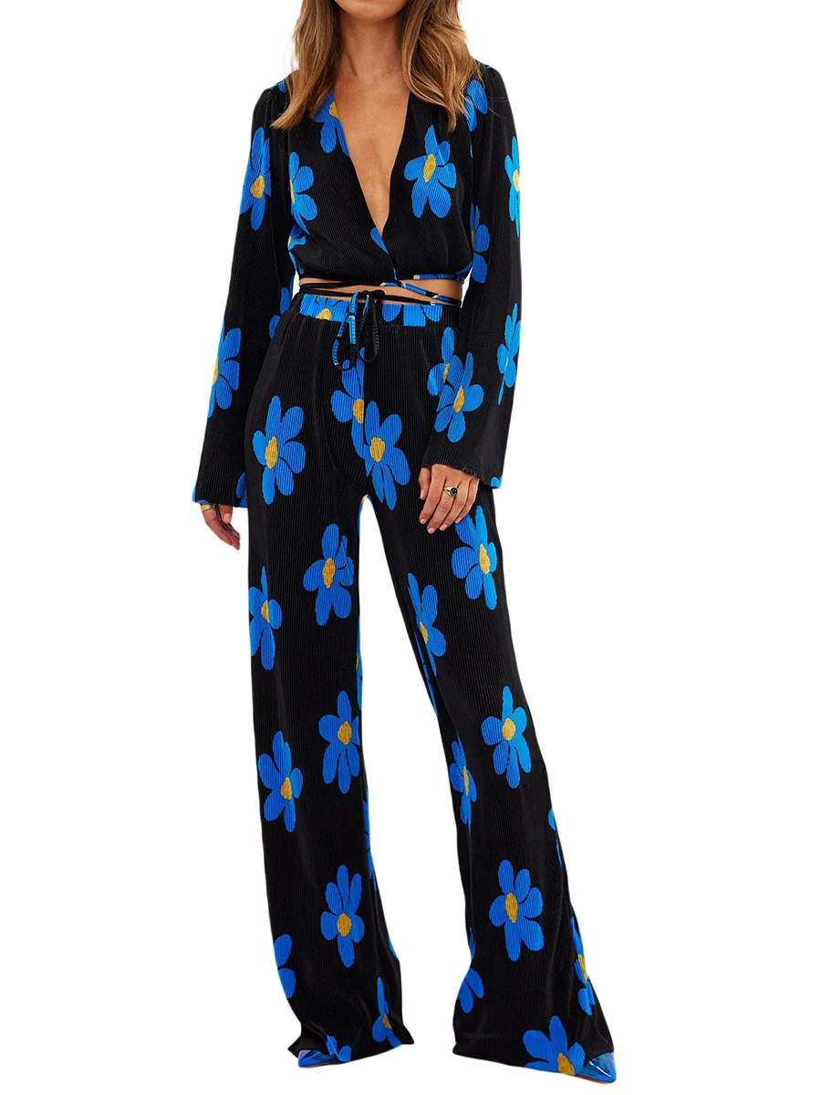 Floral Mesh Top and Pleated Pant Set. main image 1