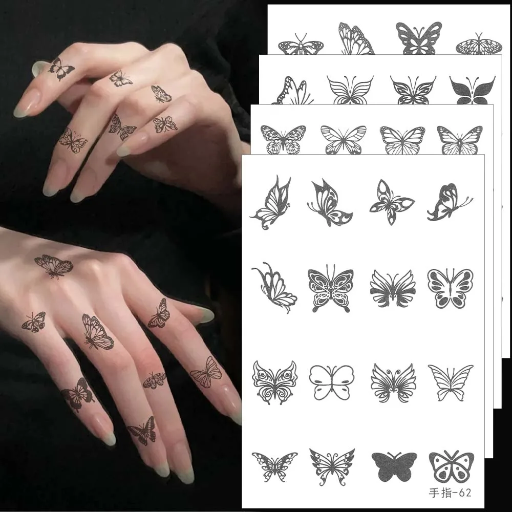 Tatouage de doigt de papillon frais, style vintage, motif de - Main Image