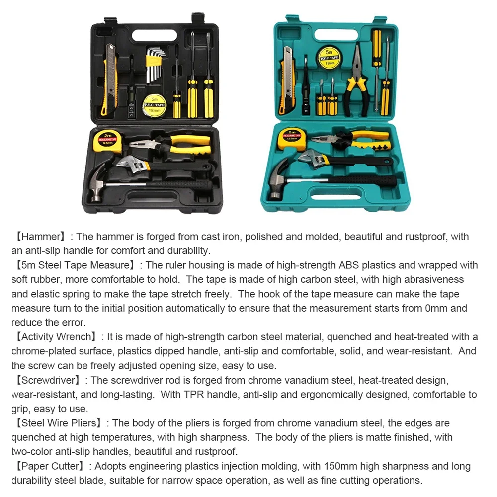 Tools Set General House hold Hand Tool Kit with Plastic Toolbox Storage Case Used to Car repair And home Repair