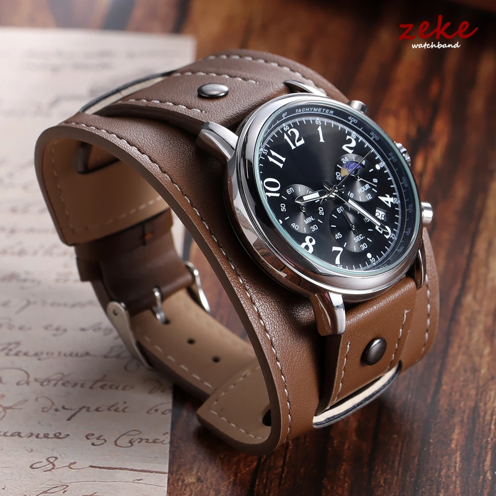 Vintage Leather Cuff Men's Watch Band - Dark, Light, and Black Brown Options