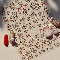 Colorful Bowknot Line Ribbon Kitten Speckle Leopard Print Pearl Heart Cat 5D Chic Nail Art Stickers Decoration Manicure Decals 1