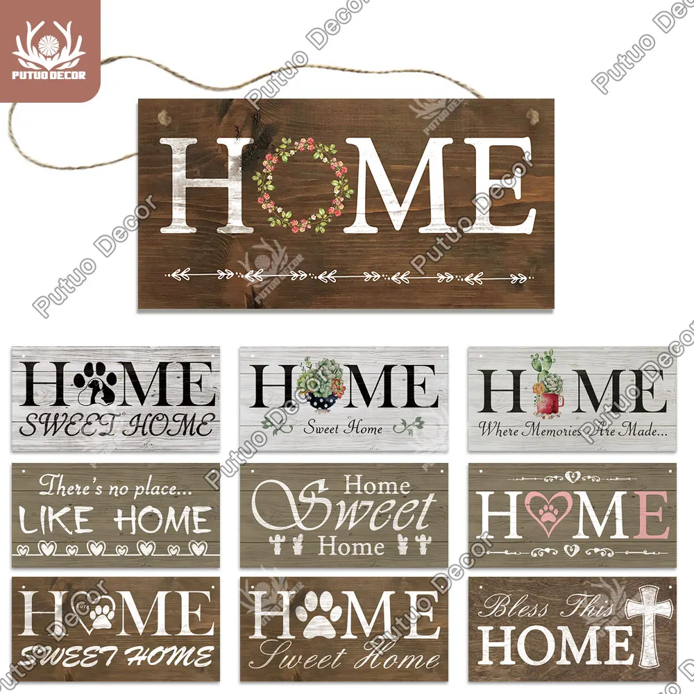 Putuo Decor Home Signs Wooden Hanging Signs Family Wooden Sign Plaque Wood Home Decor Gifts Living Room Door Decoration door sign wooden sign