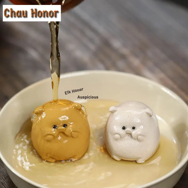 Yixing Boutique Purple Clay Figure Statue Decoration Lovely Pig Tea Pet Ornament Study Desktop Decor Crafts Tea Set Accessories