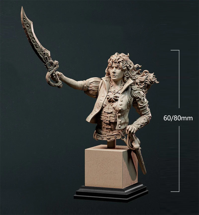 

1/24 60mm 1/18 80mm Resin Model Kits Pirate Girl Bust Figure Sculpture Unpainted No Color RW-903