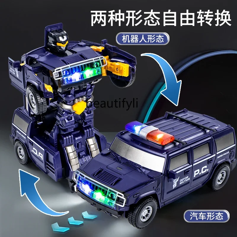 Electric deformation rotating universal police car boy car toy 1-2-3 year old baby toy
