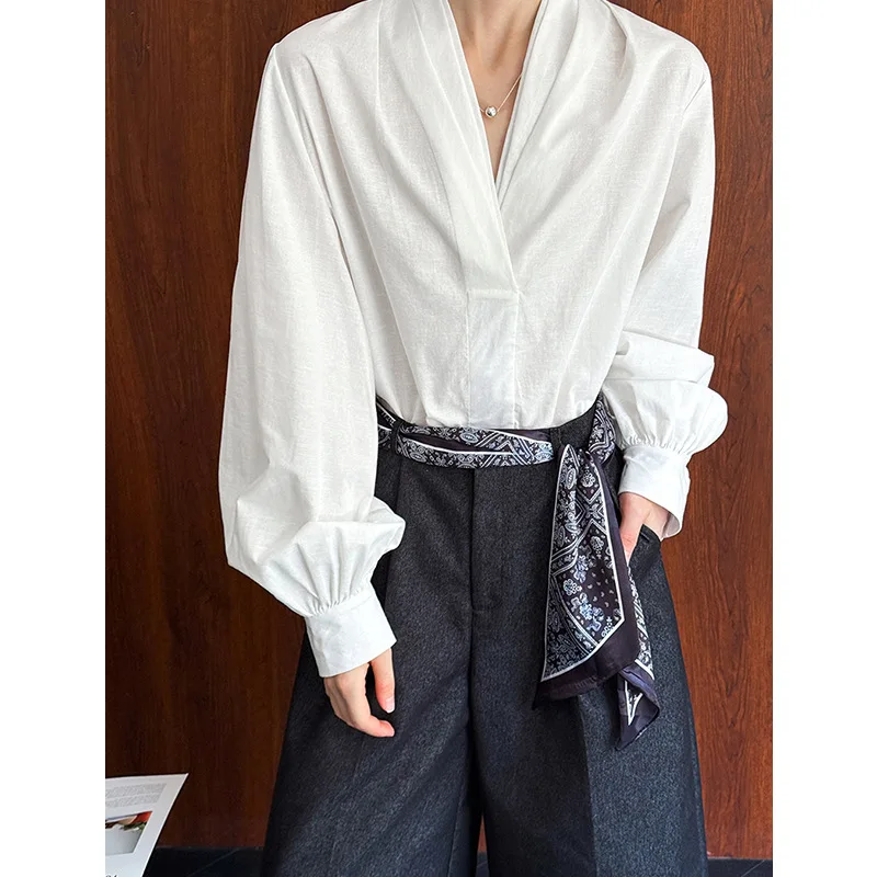 Women Casual White Color Blouses V-Neck Puff Sleeve Office Blouses Womens Tops And Blouses Fashion Shirts Blusas Roupa Feminina - 4