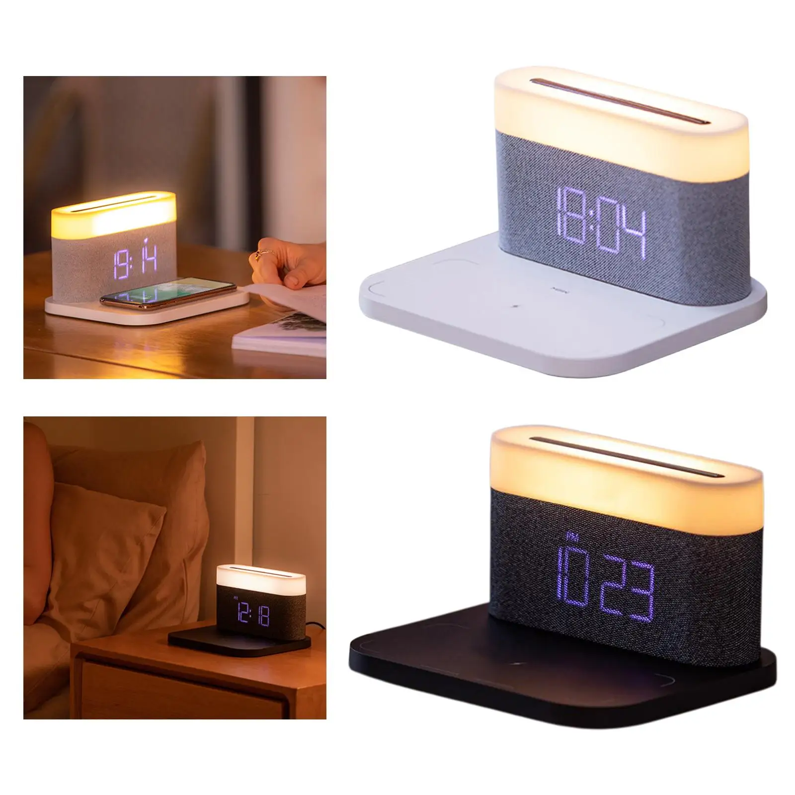 Digital Alarm Clock With Wireless Charging And Night Light For Bedroom