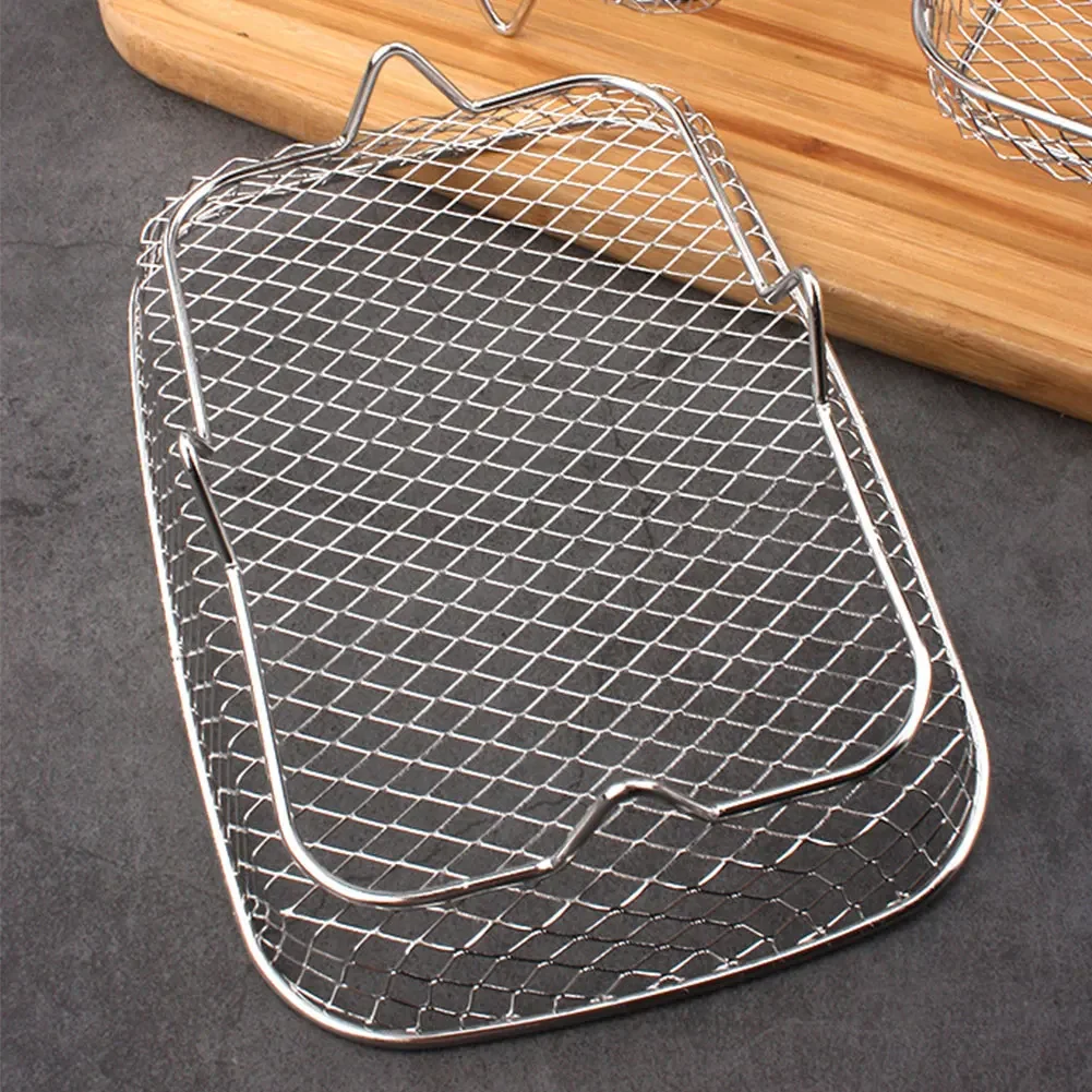 3 Layers Air Fryer Rack Stackable Grilling Rack Stainless Steel Mesh Grill Basket Steamer Cooker Kitchen Gadgets Cooking Tools