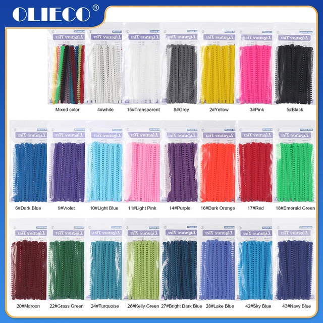 Dental Elastic Ligature Ties Bands Elastomeric for Orthodontic Brace Brackets 23 Colors Available 1000 Ties Rings per Pack